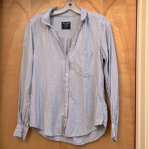 Abercrombie and Fitch light blue and white pinstripe button down shirt